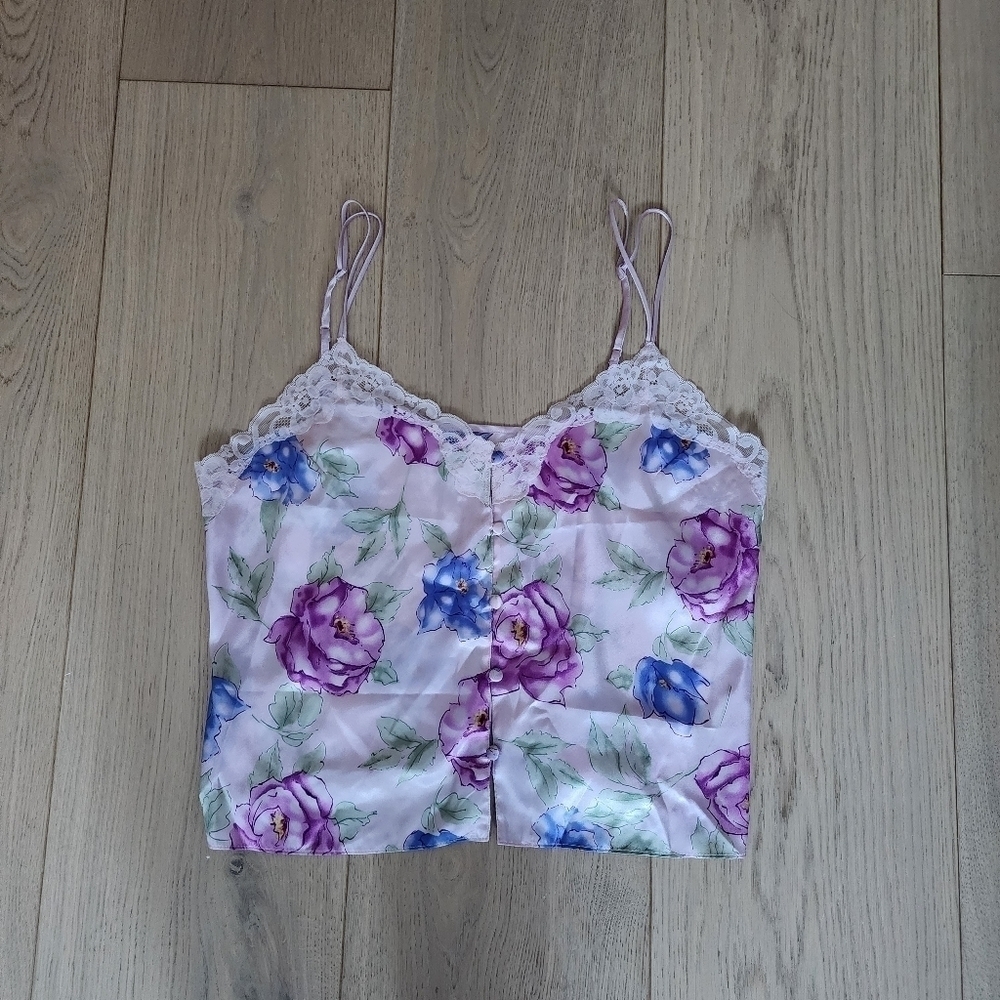 Floral Satin Camisole with Lace Details